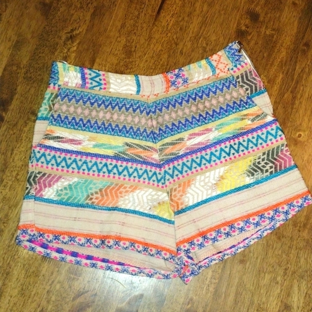 Woman's Embroidered Boho Quinn Shorts with Side Zipper M